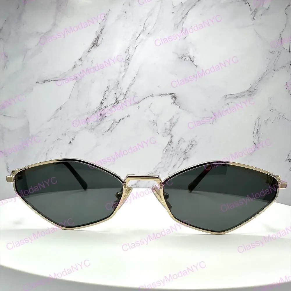 New  MIU MIU Runway Hexagon Geometric Gold Metal Sunglasses Authentic Gray Lens